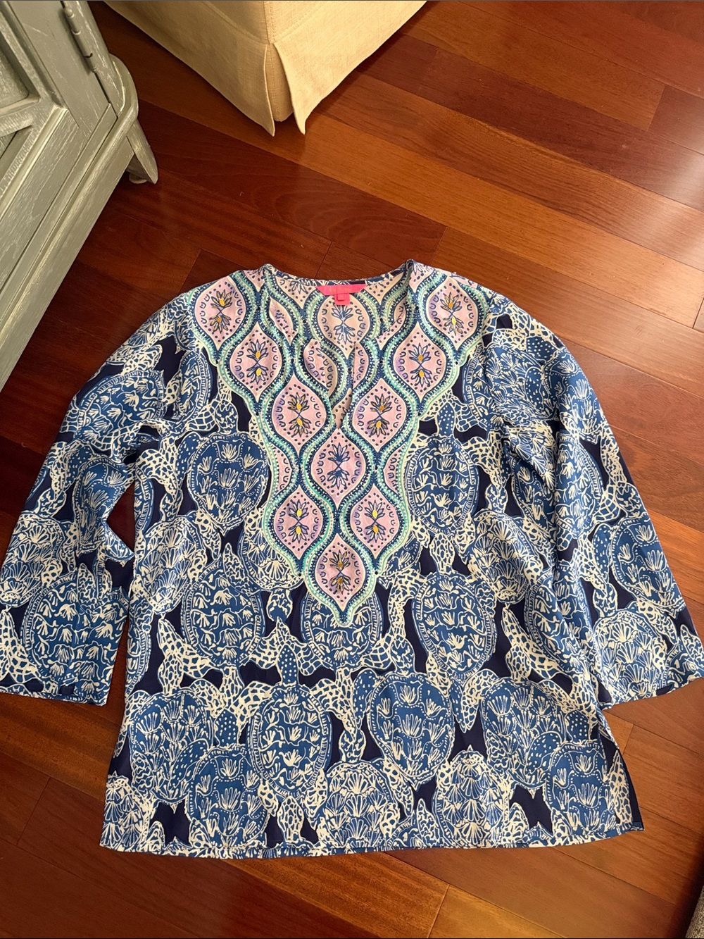 Lilly Pulitzer Navy, Light Pink and Mint Printed Tunic Top